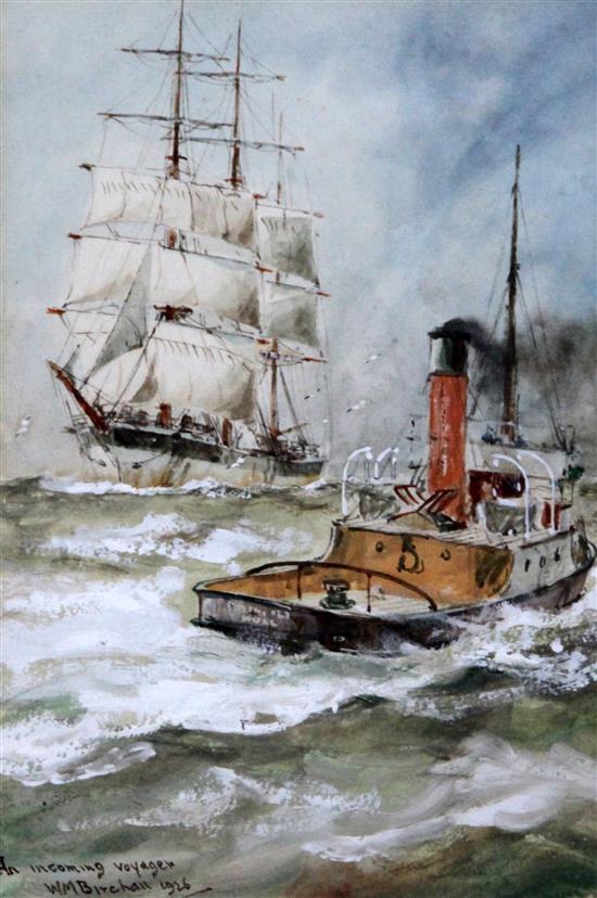 William Minshall Birchall (1884-1941) An Incoming Voyager, A North Sea Voyager, A British Merchantman and A North Sea Drifter 7 x 5in.